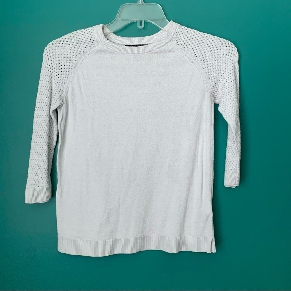 Banana Republic White 3/4 Sleeve Round Neck Knit Sweater size XS